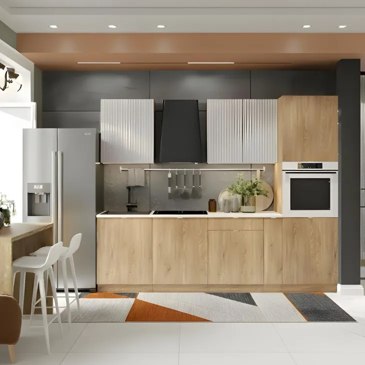 Cucina lineare 260cm completa componibile moderna rovere beige cashmere Lorely