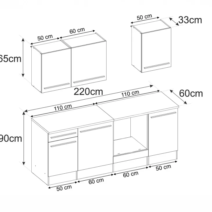 Cucina lineare 220cm completa componibile moderna rovere antracite Dakota