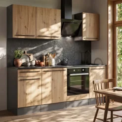 Cucina lineare 220cm completa componibile moderna rovere antracite Dakota