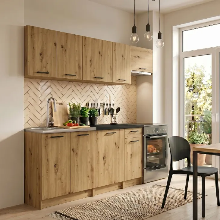 Cucina lineare 240cm completa componibile moderna quercia Dalia