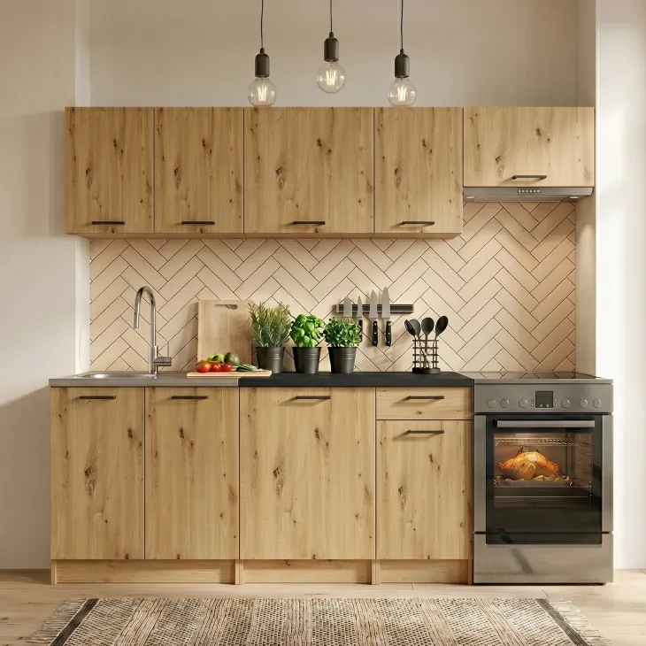 Cucina lineare 240cm completa componibile moderna quercia Dalia