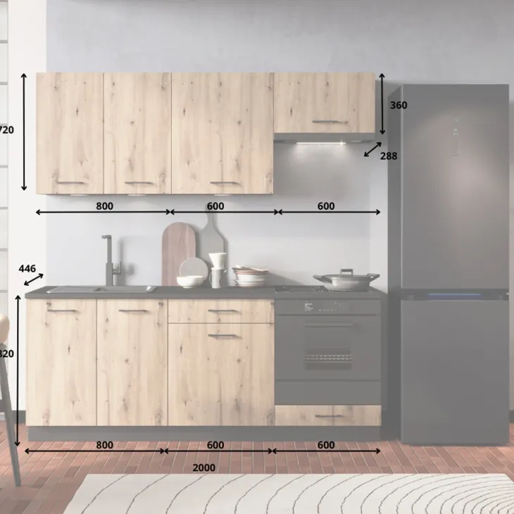 Cucina lineare 200cm completa componibile moderna rovere grafite Crono