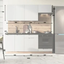 Cucina lineare 200cm completa componibile moderna grigio chiaro Etrax