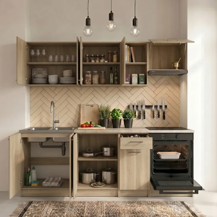 Cucina lineare 240cm completa componibile moderna con vano forno rovere sonoma Dalia