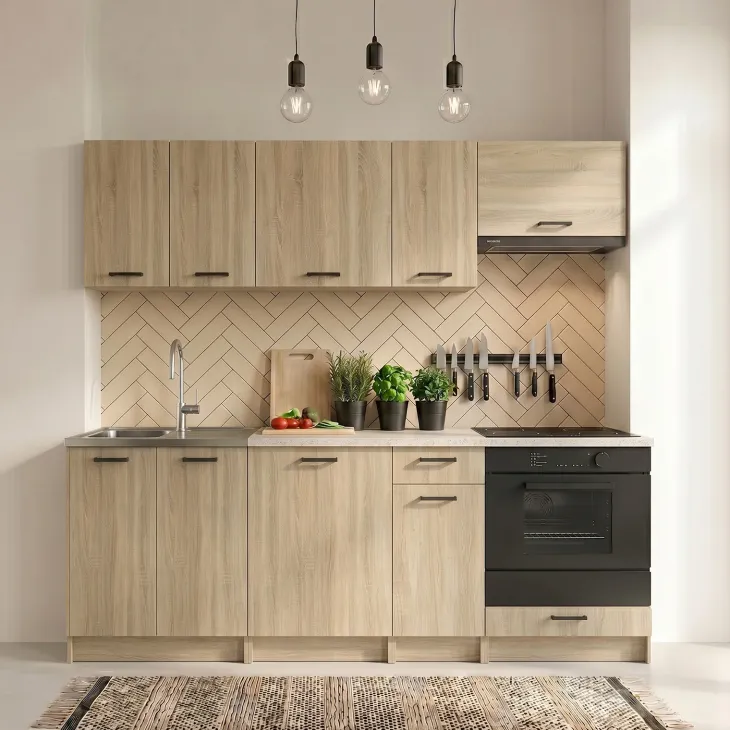 Cucina lineare 240cm completa componibile moderna con vano forno rovere sonoma Dalia