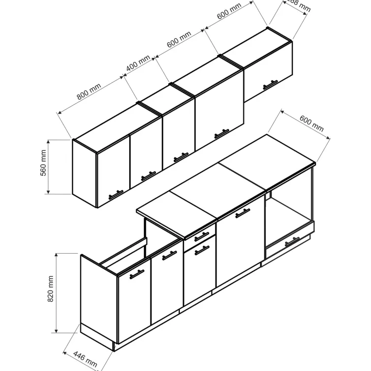 Cucina lineare 240cm completa componibile moderna con vano forno rovere sonoma Dalia