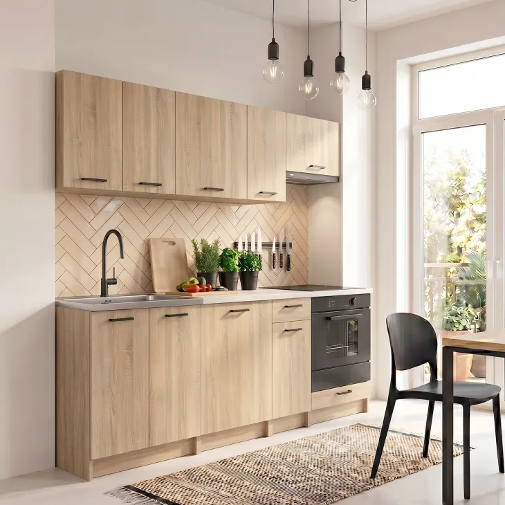 Cucina lineare 240cm completa componibile moderna con vano forno rovere sonoma Dalia