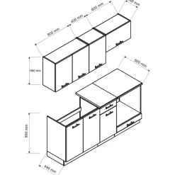 Cucina lineare 180cm completa componibile moderna con vano forno quercia Dalia