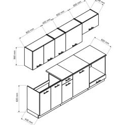 Cucina lineare 240cm completa componibile moderna con vano forno quercia Dalia