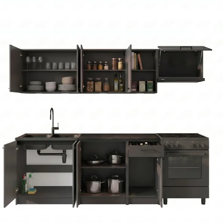 Cucina lineare 240cm completa componibile moderna antracite Dalia