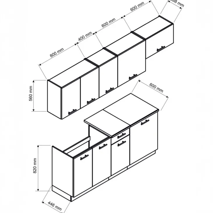 Cucina lineare 240cm completa componibile moderna antracite Dalia