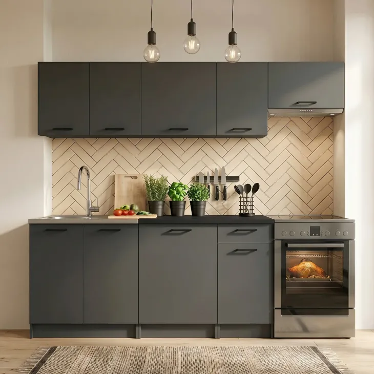 Cucina lineare 240cm completa componibile moderna antracite Dalia