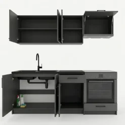 Cucina lineare 180cm completa componibile moderna con vano forno antracite Dalia