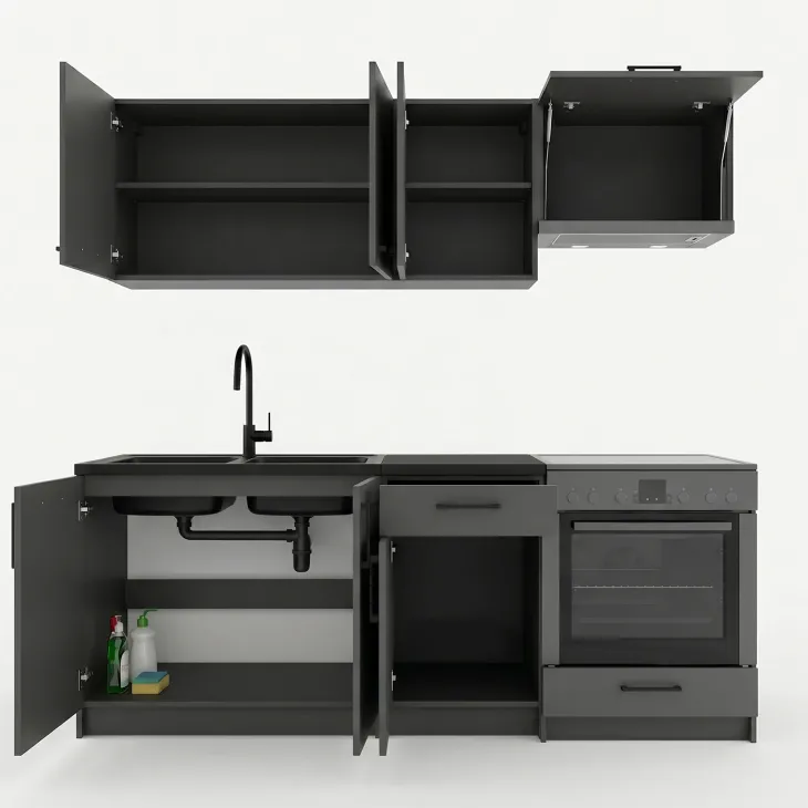 Cucina lineare 180cm completa componibile moderna con vano forno antracite Dalia