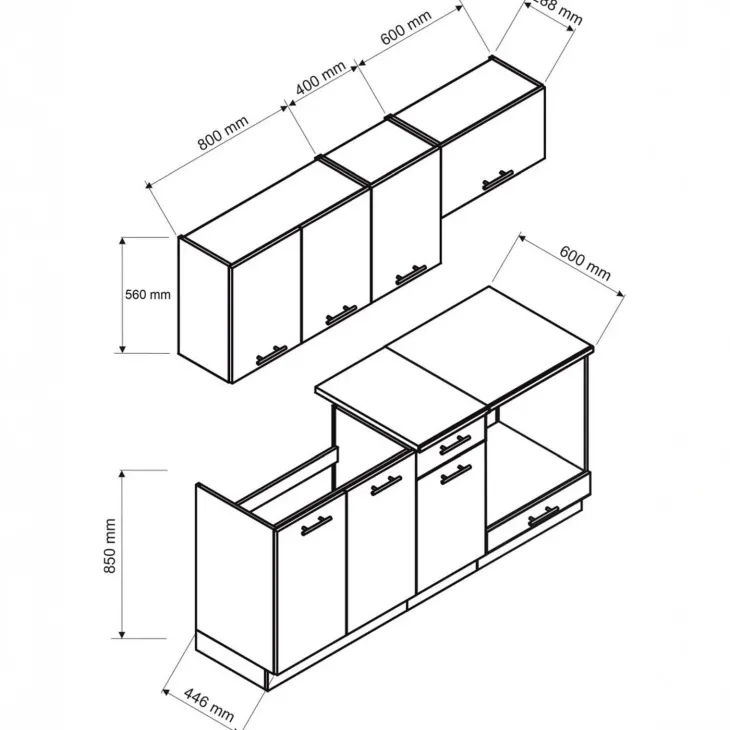 Cucina lineare 180cm completa componibile moderna con vano forno antracite Dalia