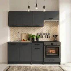 Cucina lineare 180cm completa componibile moderna con vano forno antracite Dalia