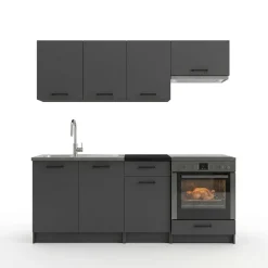 Cucina lineare 180cm completa componibile moderna con vano forno antracite Dalia