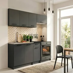 Cucina lineare 180cm completa componibile moderna con vano forno antracite Dalia