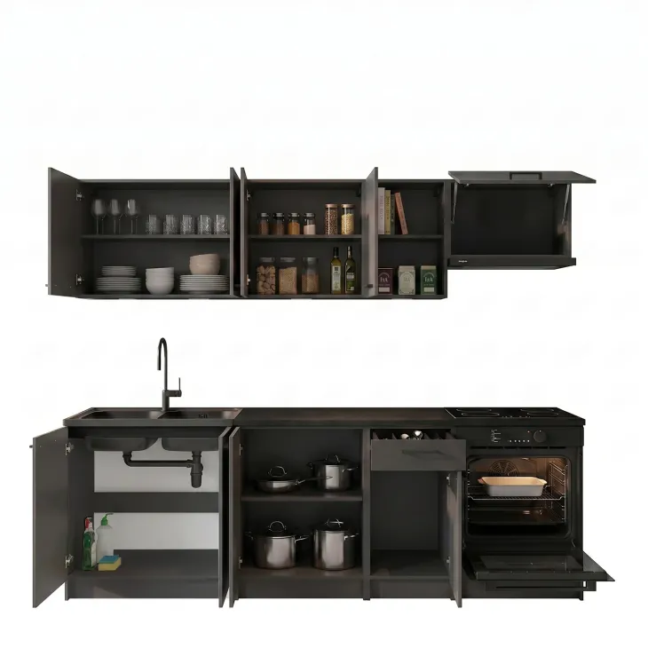 Cucina lineare 240cm completa componibile moderna con vano forno antracite Dalia