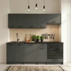 Cucina lineare 240cm completa componibile moderna con vano forno antracite Dalia
