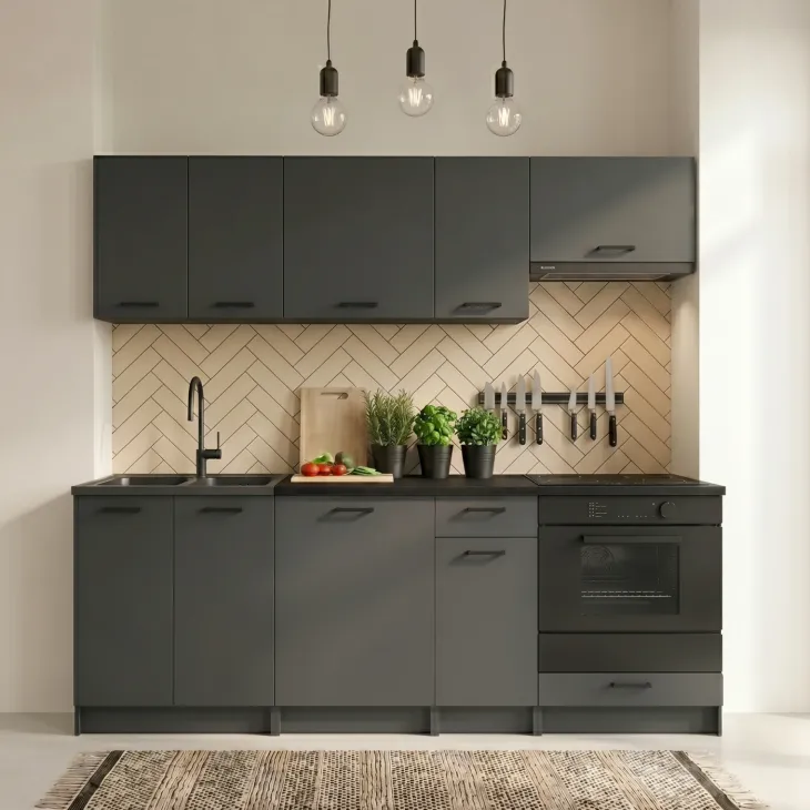 Cucina lineare 240cm completa componibile moderna con vano forno antracite Dalia