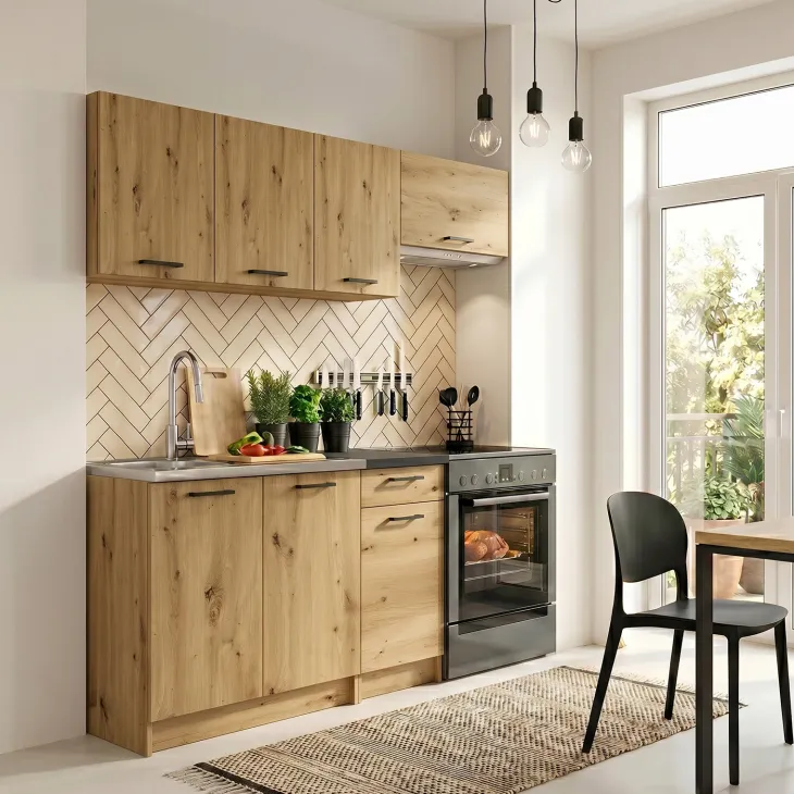 Cucina lineare 180cm completa componibile moderna quercia Dalia