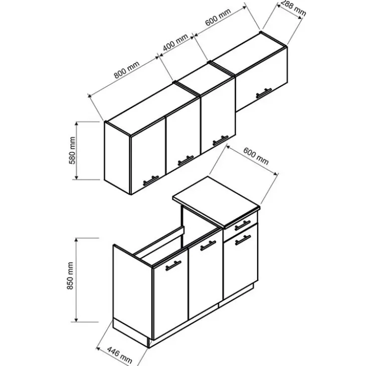 Cucina lineare 180cm completa componibile moderna quercia Dalia