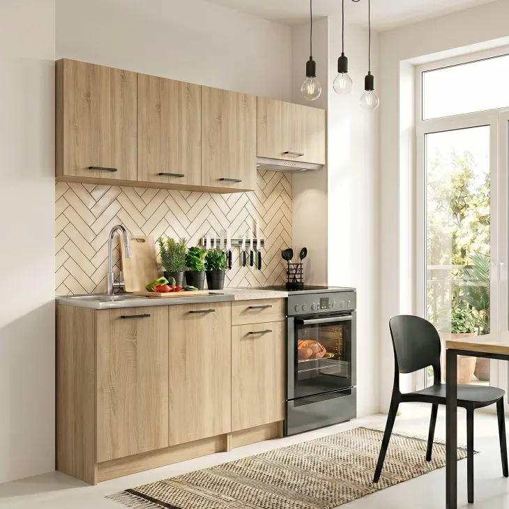 Cucina lineare 180cm completa componibile moderna rovere sonoma Dalia