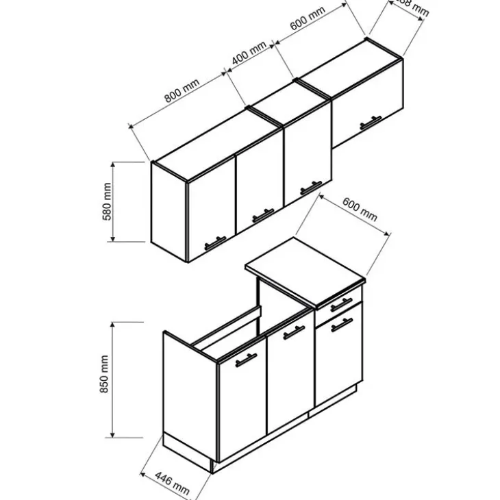 Cucina lineare 180cm completa componibile moderna rovere sonoma Dalia