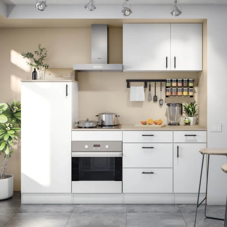 Cucina lineare 220 cm componibile bianco lucido rovere Kimera 3