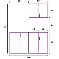 Cucina lineare 160 cm componibile bianco lucido rovere Kimera 6