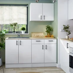 Cucina lineare 160 cm componibile bianco lucido rovere Kimera 6