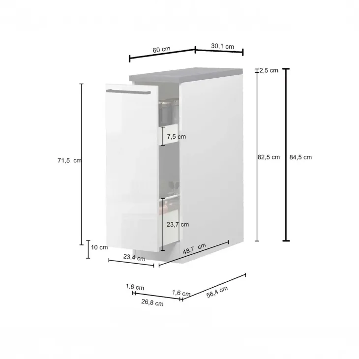 Dispensa cucina bassa 30x85h cm scorrevole bianco rovere Gourmet