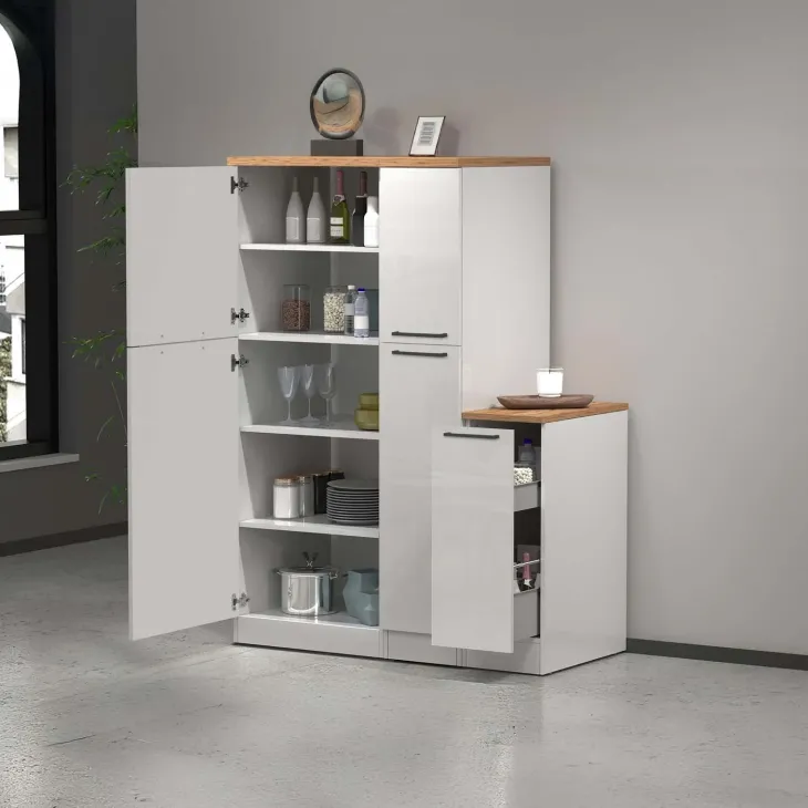 Dispensa cucina bassa 30x85h cm scorrevole bianco rovere Gourmet