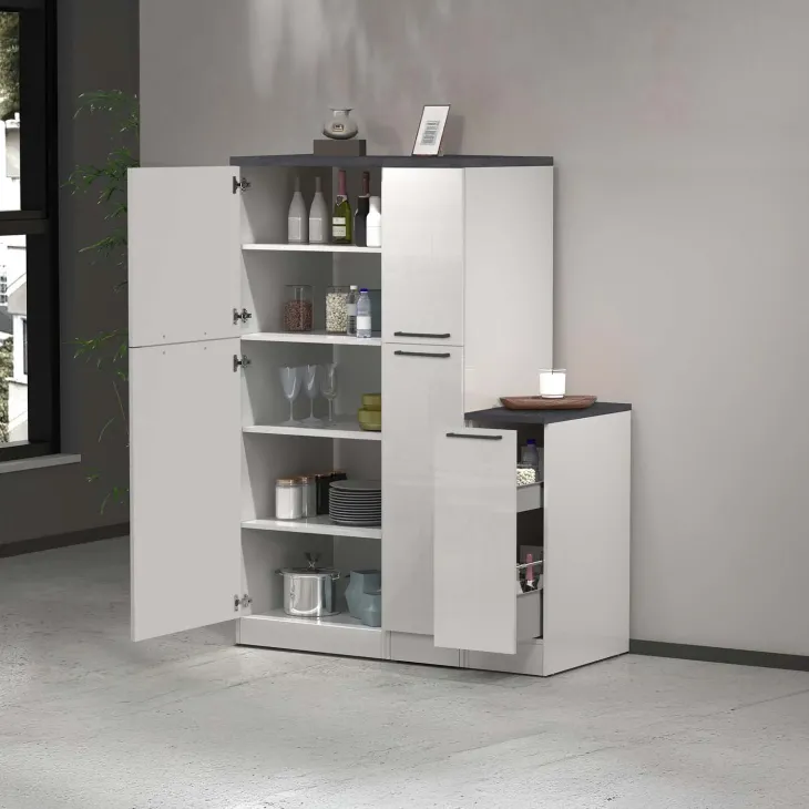 Dispensa cucina bassa 30x85h cm scorrevole bianco grigio pietra Gourmet