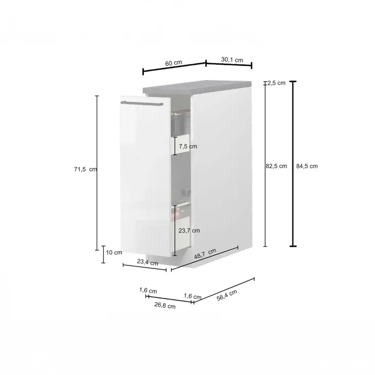 Dispensa cucina bassa 30x85h cm scorrevole antracite rovere Gourmet