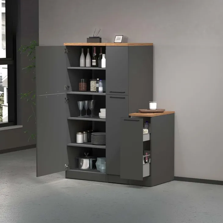 Dispensa cucina bassa 30x85h cm scorrevole antracite rovere Gourmet