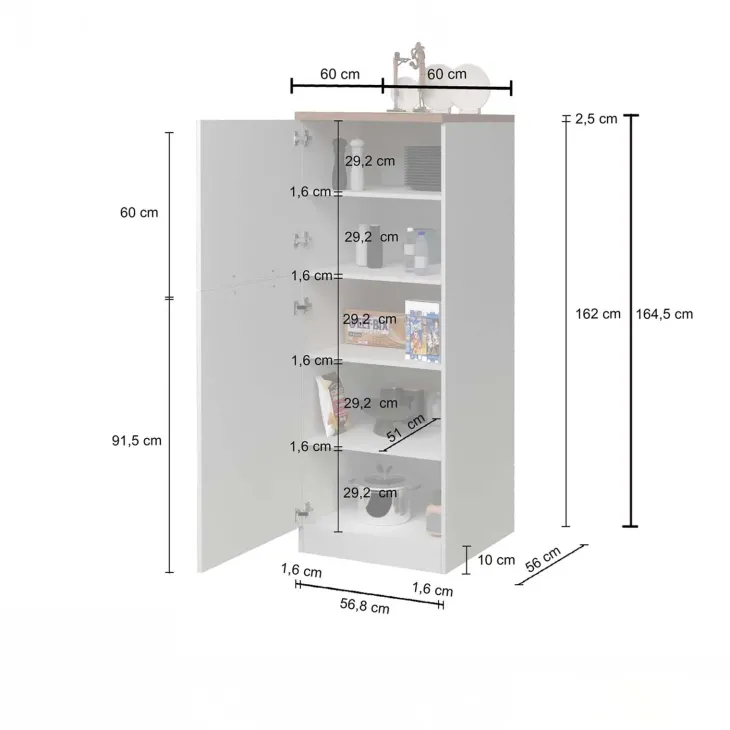 Dispensa cucina 60x165h cm 4 ripiani antracite rovere Gourmet