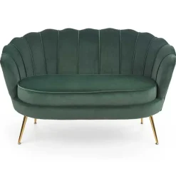 Divanetto 2 posti imbottito 131x77cm in velluto verde gambe oro Gabriella