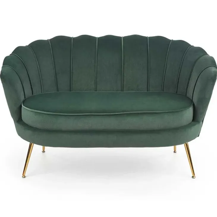 Divanetto 2 posti imbottito 131x77cm in velluto verde gambe oro Gabriella