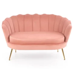 Divanetto 131x77cm 2 posti imbottito in velluto rosa antico gambe in oro Gabriella