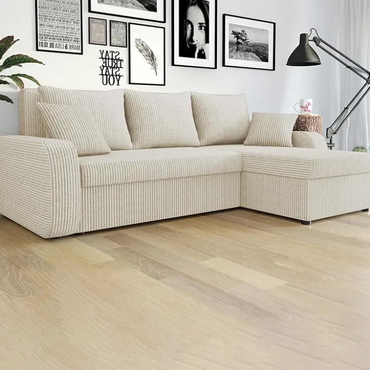 Divano angolare letto reversibile 238x147cm 3 posti velluto a coste beige Flow