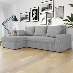 Divano angolare letto reversibile 238x147cm 3 posti velluto a coste grigio Flow