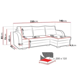 Divano angolare letto reversibile 230x140cm 3 posti grigio chiaro nero Metz