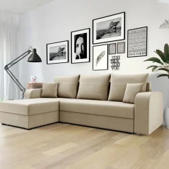 Divano angolare letto reversibile 237x139cm 3 posti matrimoniale angolare beige Flow