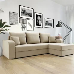 Divano angolare letto reversibile 237x139cm 3 posti matrimoniale angolare beige Flow