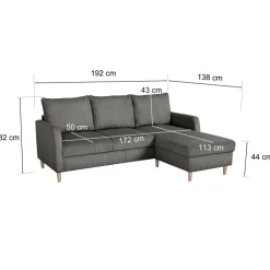 Divano angolare reversibile 198x142cm tessuto a coste grigio Chicca