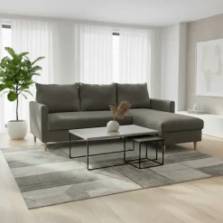 Divano angolare reversibile 198x142cm tessuto a coste grigio Chicca