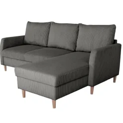 Divano angolare reversibile 198x142cm tessuto a coste grigio Chicca