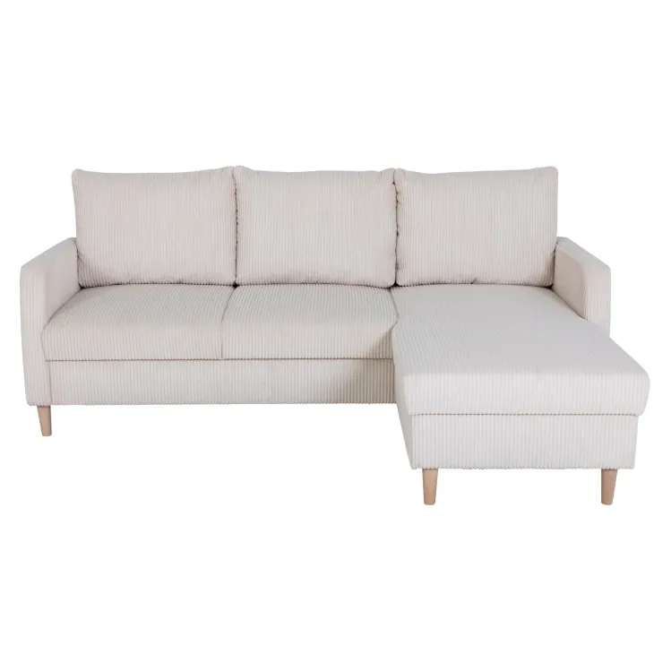 Divano angolare reversibile 198x142cm tessuto a coste bianco perla Chicca